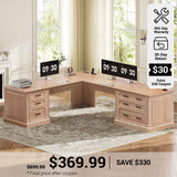 SEDETA® 78.7 Inch Farmhouse L Shaped Computer Desk Wood Executive Desk with Power Outlet 6 Storage Drawers for Home Office Work and Study