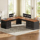 SEDETA | 78.7 Inch Corner Wood Computer Desk Farmhouse L Shaped Executive Desk with Power Outlet 6 Storage File Drawers