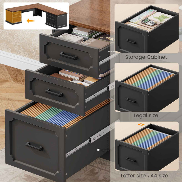 SEDETA | 78.7 Inch Corner Wood Computer Desk Farmhouse L Shaped Executive Desk with Power Outlet 6 Storage File Drawers