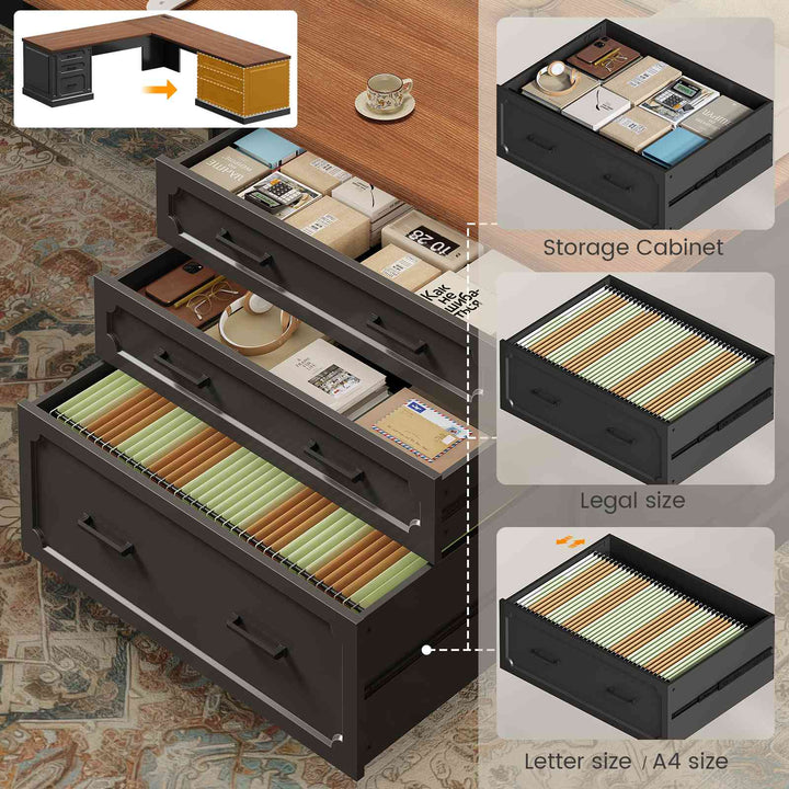 SEDETA | 78.7 Inch Corner Wood Computer Desk Farmhouse L Shaped Executive Desk with Power Outlet 6 Storage File Drawers