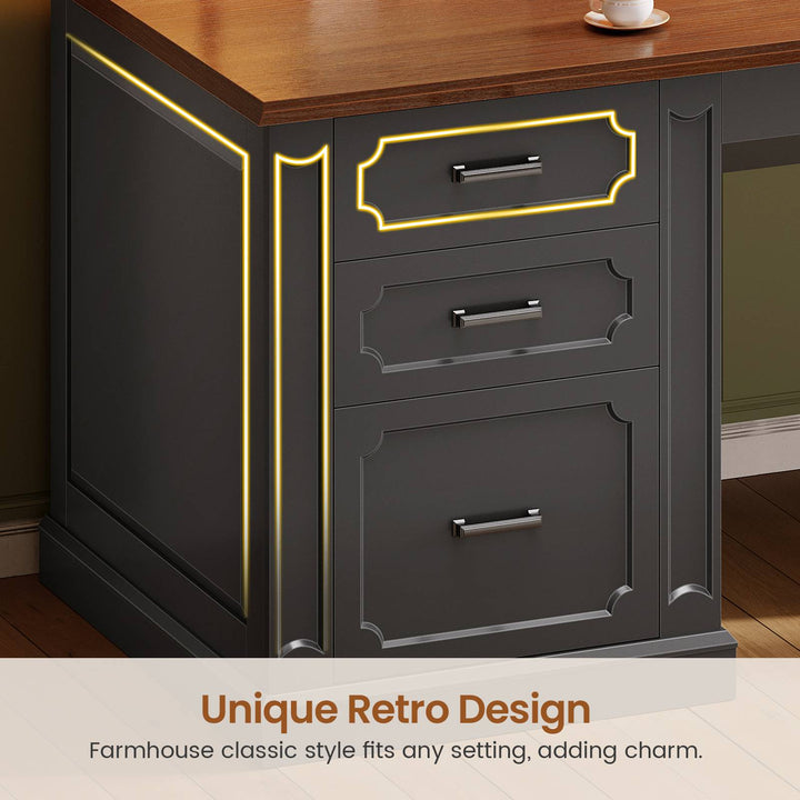 SEDETA | 78.7 Inch Corner Wood Computer Desk Farmhouse L Shaped Executive Desk with Power Outlet 6 Storage File Drawers