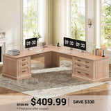 SEDETA 78.7 Inch Farmhouse Wood Corner Computer Desk L Shaped Executive Desk with 6 Storage Drawers Power Outlet for Home Office