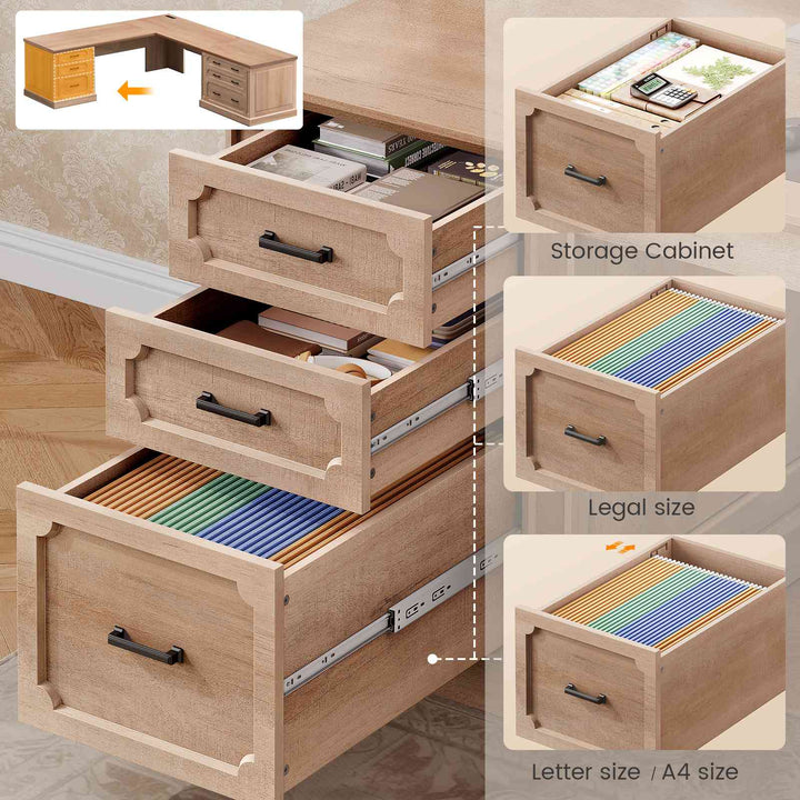 SEDETA | 78.7 Inch Corner Wood Computer Desk Farmhouse L Shaped Executive Desk with Power Outlet 6 Storage File Drawers