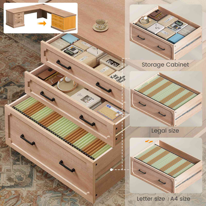 SEDETA | 78.7 Inch Corner Wood Computer Desk Farmhouse L Shaped Executive Desk with Power Outlet 6 Storage File Drawers