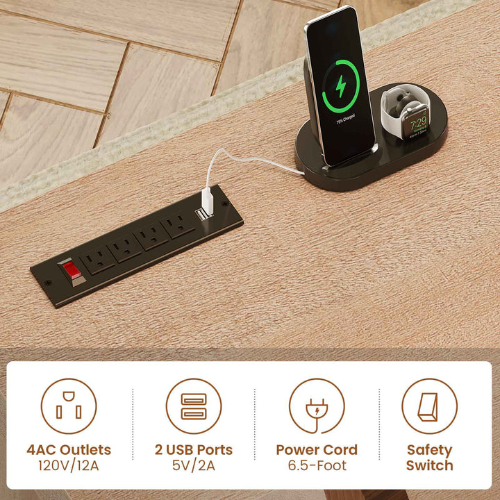 SEDETA | 78.7 Inch Corner Wood Computer Desk Farmhouse L Shaped Executive Desk with Power Outlet 6 Storage File Drawers