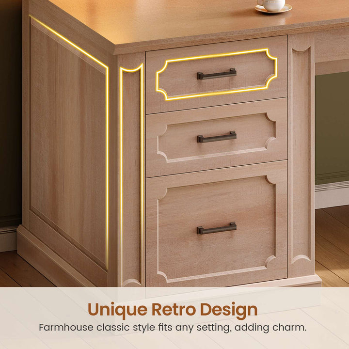 SEDETA | 78.7 Inch Corner Wood Computer Desk Farmhouse L Shaped Executive Desk with Power Outlet 6 Storage File Drawers