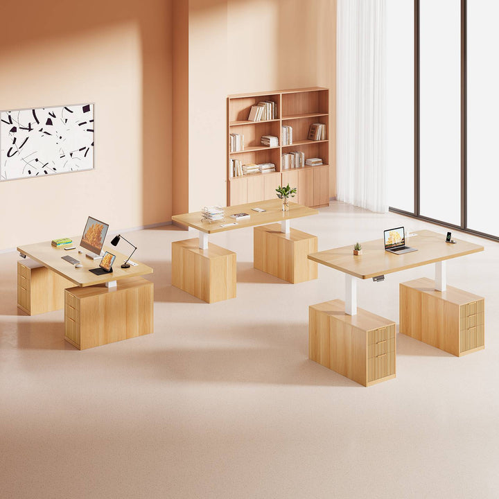 SEDETA 55 Inch Fluted Electric Standing Desk with 6 Drawers Height Adjustable Stand up Desk with Storage Computer Desks with Power Outlets