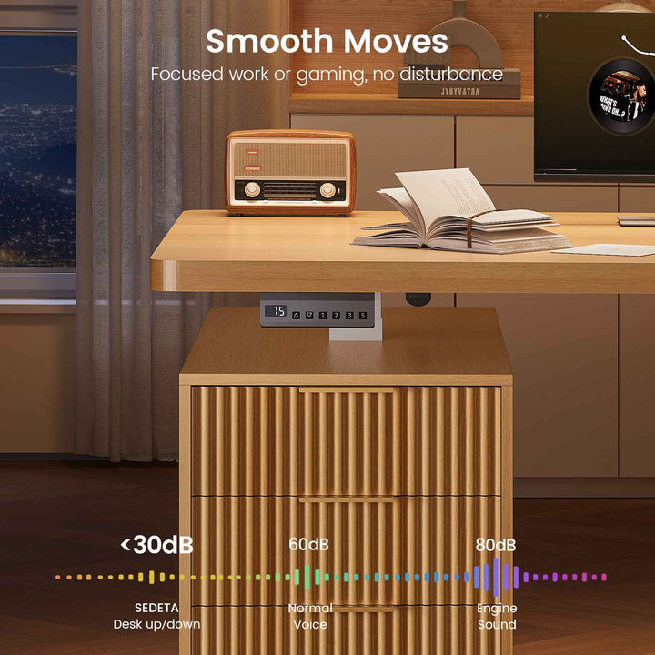 SEDETA 55 Inch Fluted Electric Standing Desk with 6 Drawers Height Adjustable Stand up Desk with Storage Computer Desks with Power Outlets