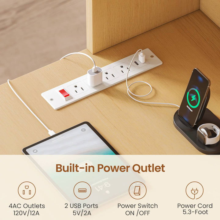 SEDETA | 67 Inch Fluted Computer Desk L Shaped Gaming Desk with Power Outlets RGB LED Glass Display Hutch File Drawer Storage Cabinet