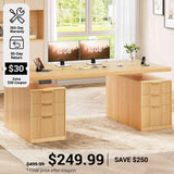 SEDETA 55 Inch Fluted Electric Standing Desk with 6 Drawers Height Adjustable Stand up Desk with Storage Computer Desks with Power Outlets