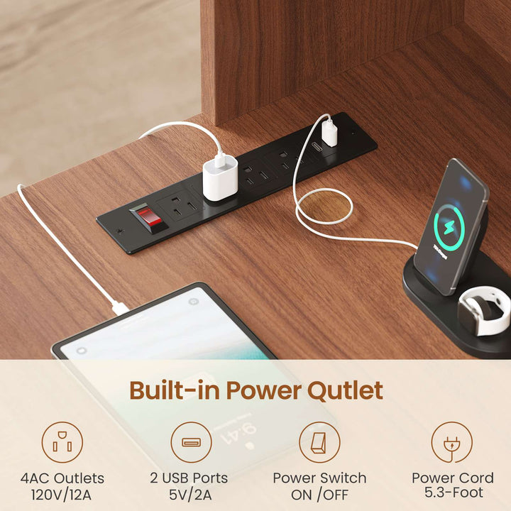 SEDETA | 67 Inch Fluted Computer Desk L Shaped Gaming Desk with Power Outlets RGB LED Glass Display Hutch File Drawer Storage Cabinet