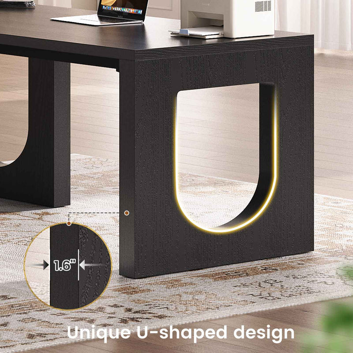 SEDETA 63 Inch Wood L Shaped Computer Desk with 3 Drawers Modern Executive Office Desk with U-Shaped Legs Relief Texture Power Outlet