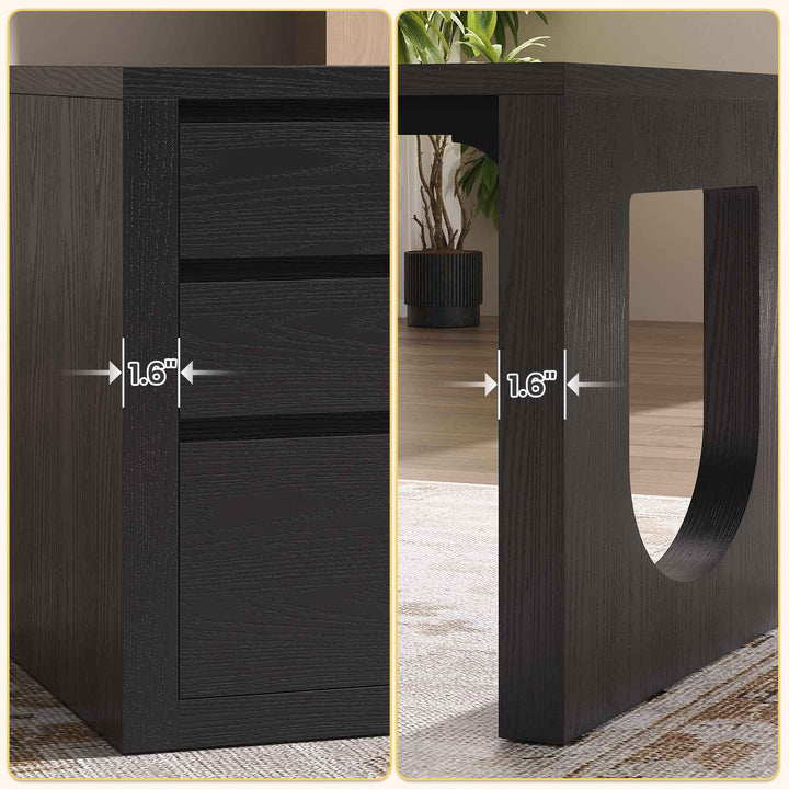 SEDETA 63 Inch Wood L Shaped Computer Desk with 3 Drawers Modern Executive Office Desk with U-Shaped Legs Relief Texture Power Outlet
