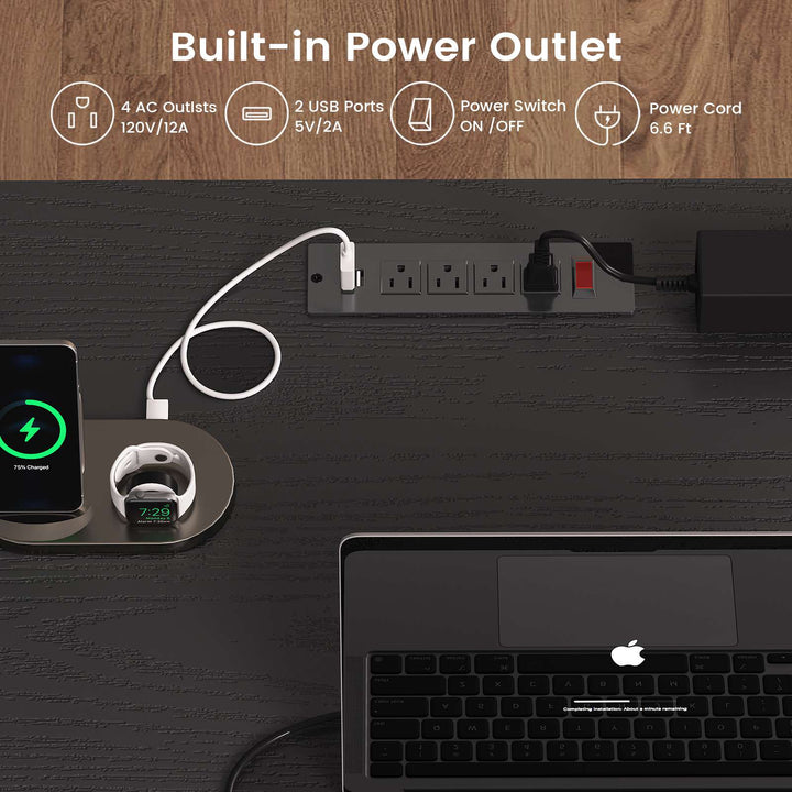 SEDETA 63 Inch Wood L Shaped Computer Desk with 3 Drawers Modern Executive Office Desk with U-Shaped Legs Relief Texture Power Outlet