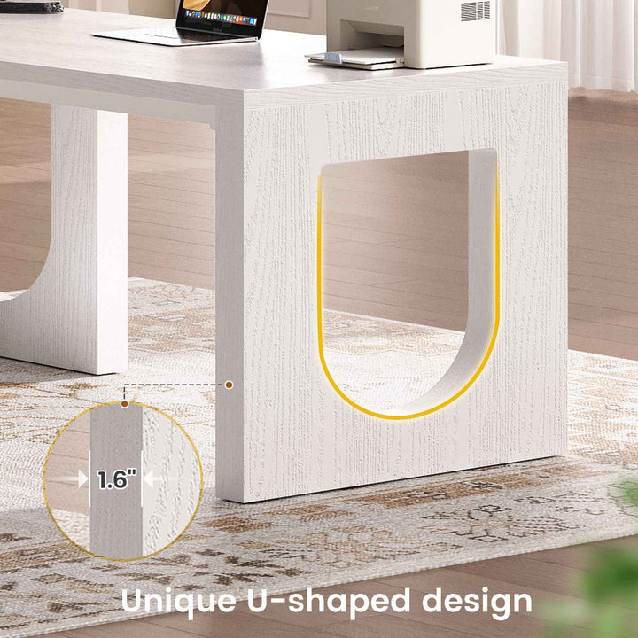 SEDETA 63 Inch Wood L Shaped Computer Desk with 3 Drawers Modern Executive Office Desk with U-Shaped Legs Relief Texture Power Outlet