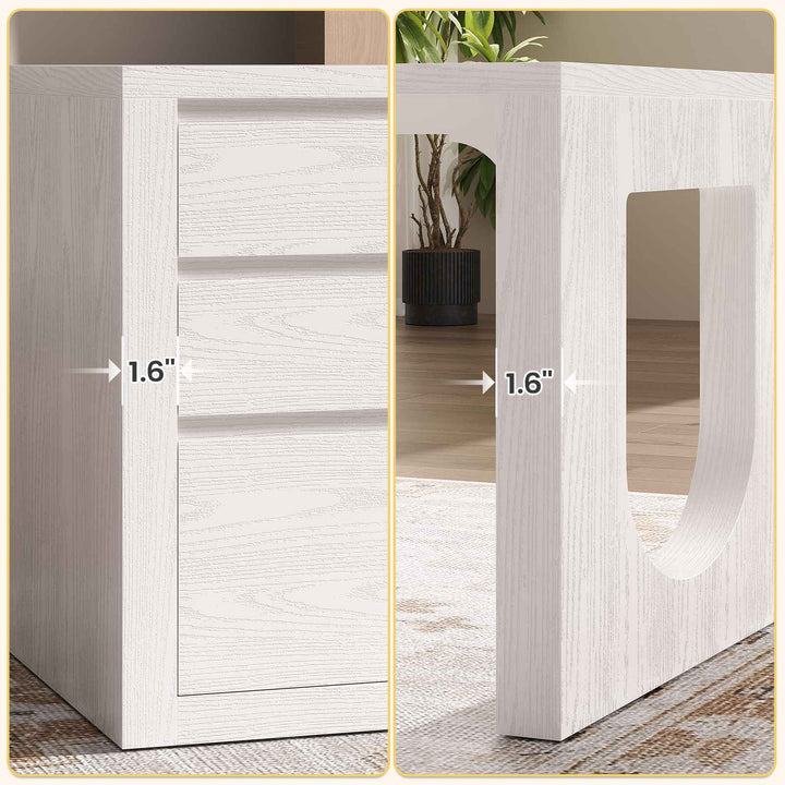 SEDETA 63 Inch Wood L Shaped Computer Desk with 3 Drawers Modern Executive Office Desk with U-Shaped Legs Relief Texture Power Outlet