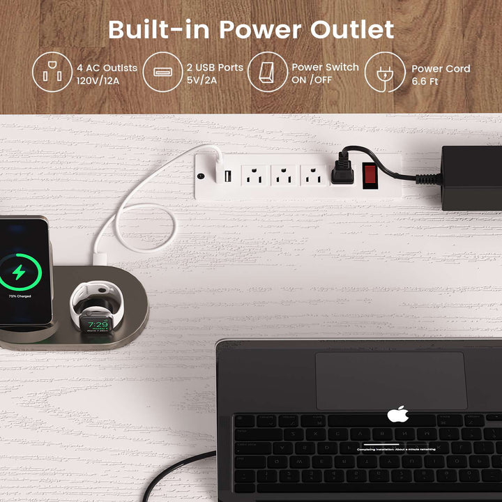 SEDETA 63 Inch Wood L Shaped Computer Desk with 3 Drawers Modern Executive Office Desk with U-Shaped Legs Relief Texture Power Outlet