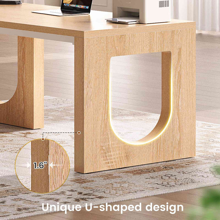 SEDETA 63 Inch Wood L Shaped Computer Desk with 3 Drawers Modern Executive Office Desk with U-Shaped Legs Relief Texture Power Outlet