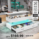 SEDETA® 47.2 Inch 2 Drawers Coffee Table with Power Outlet LED Light Lift Top Coffee Table Coffee Tables with Storage for Living Room