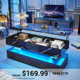 SEDETA | 47.2 Inch 2 Drawers Lift Top Coffee Table with LED Light Coffee Table with Power Outlet Coffee Tables with Storage for Living Room|