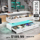 SEDETA 47.2 Inch Lift Top Coffee Table Coffee Tables with Storage for Living Room 2 Drawers Coffee Table with Power Outlet LED Light for Dining Reception Room