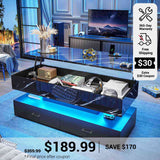 SEDETA 47.2 Inch Lift Top Coffee Table Coffee Tables with Storage for Living Room 2 Drawers Coffee Table with Power Outlet LED Light for Dining Reception Room