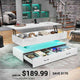 SEDETA 47.2 Inch Lift Top Coffee Table Coffee Tables with Storage for Living Room 2 Drawers Coffee Table with Power Outlet LED Light for Dining Reception Room