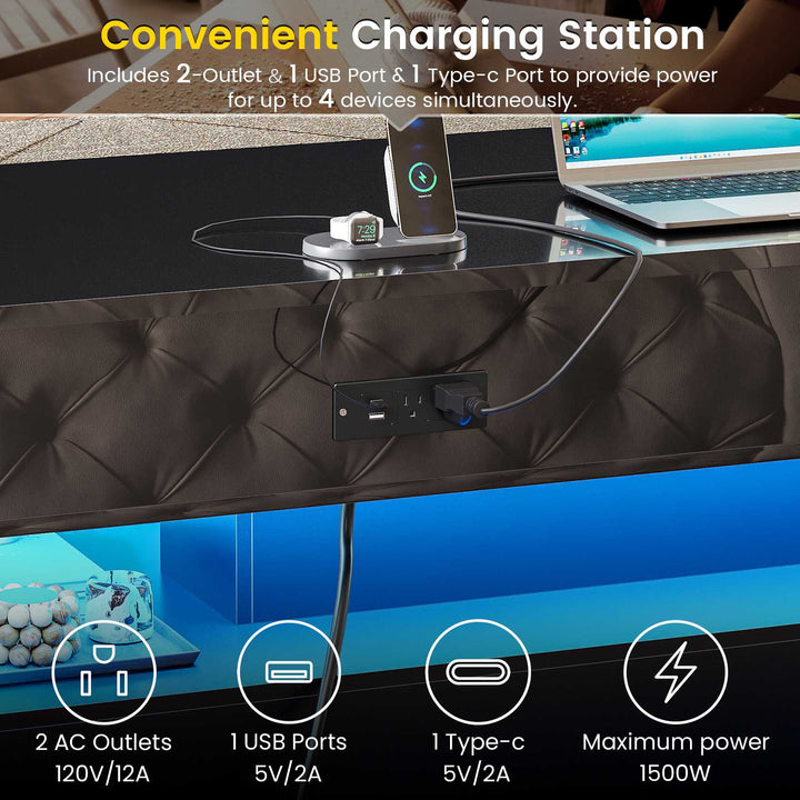 SEDETA | 47.2 Inch 2 Drawers Lift Top Coffee Table with LED Light Coffee Table with Power Outlet Coffee Tables with Storage for Living Room|