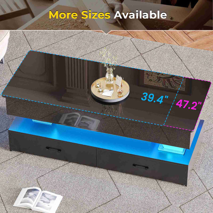 SEDETA | 47.2 Inch 2 Drawers Lift Top Coffee Table with LED Light Coffee Table with Power Outlet Coffee Tables with Storage for Living Room|