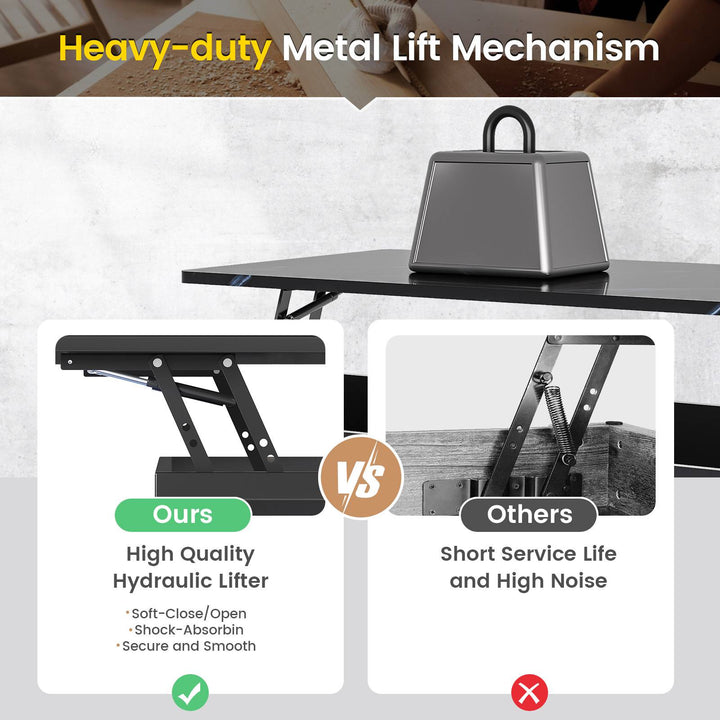 SEDETA | 47.2 Inch 2 Drawers Lift Top Coffee Table with LED Light Coffee Table with Power Outlet Coffee Tables with Storage for Living Room|