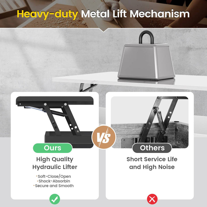 SEDETA | 47.2 Inch 2 Drawers Lift Top Coffee Table with LED Light Coffee Table with Power Outlet Coffee Tables with Storage for Living Room|