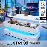 SEDETA® 47.2 Inch 2 Drawers Coffee Table with Power Outlet LED Light Lift Top Coffee Table Coffee Tables with Storage for Living Room