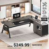 SEDETA 63 Inch Executive Desk with Movable File Cabinet Office Desk with 4 Hooks Power Outlet Computer Desk with Privacy Baffle for Home Office