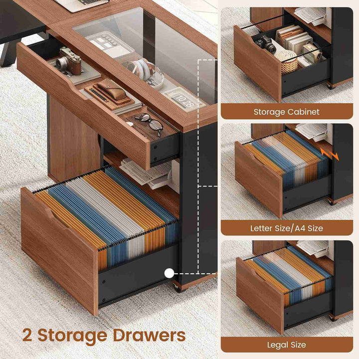 SEDETA® 63 Inch Modern Office Desk with 4 Hooks Power Outlet Computer Desk with Privacy Baffle Executive Desk with Movable File Cabinet for Home Office