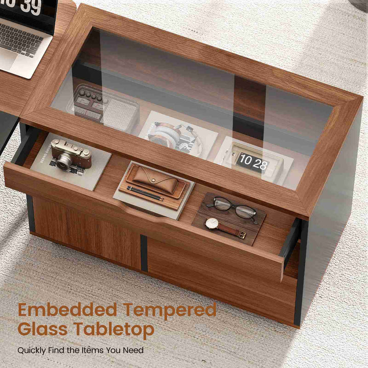 SEDETA® 63 Inch Modern Office Desk with 4 Hooks Power Outlet Computer Desk with Privacy Baffle Executive Desk with Movable File Cabinet for Home Office