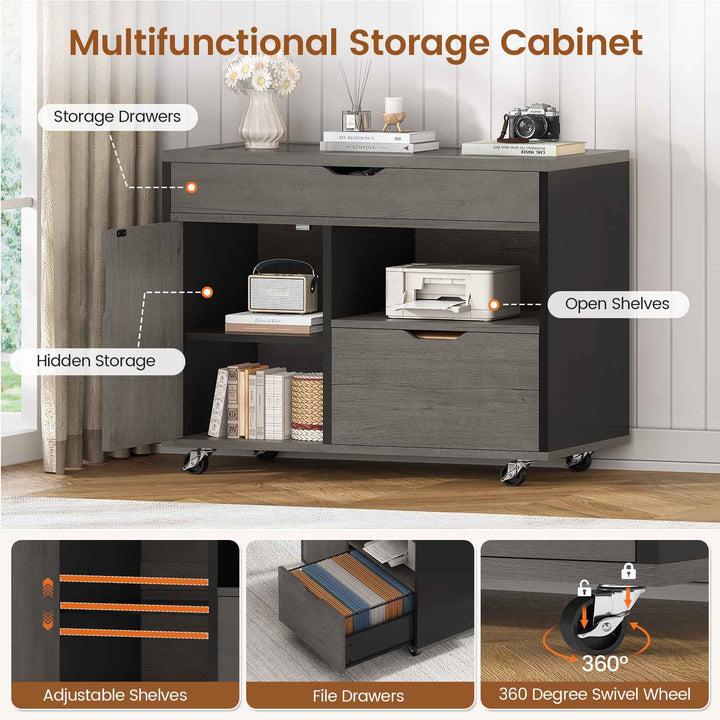 SEDETA® 63 Inch Modern Office Desk with 4 Hooks Power Outlet Computer Desk with Privacy Baffle Executive Desk with Movable File Cabinet for Home Office