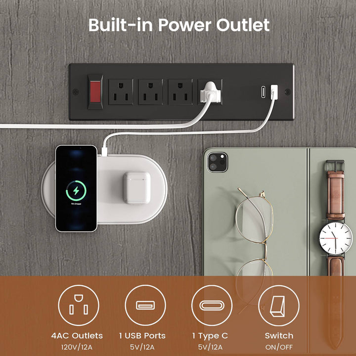 SEDETA® 63 Inch Modern Office Desk with 4 Hooks Power Outlet Computer Desk with Privacy Baffle Executive Desk with Movable File Cabinet for Home Office