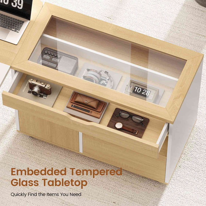 SEDETA® 63 Inch Modern Office Desk with 4 Hooks Power Outlet Computer Desk with Privacy Baffle Executive Desk with Movable File Cabinet for Home Office