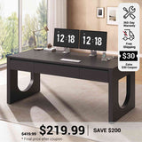 SEDETA 55 Inch Modern Office Desk with 3 Drawers Executive Desk with U-Shaped Legs Wood Computer Desk with Power Outlet Home Office Desks with Relief Texture