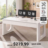 SEDETA 55 Inch Modern Office Desk with 3 Drawers Executive Desk with U-Shaped Legs Wood Computer Desk with Power Outlet Home Office Desks with Relief Texture