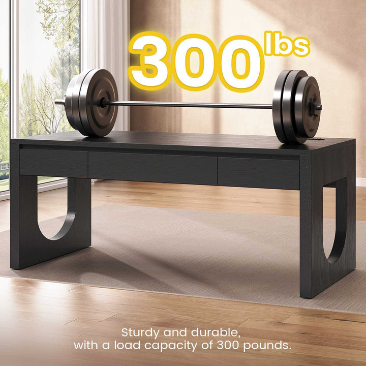 SEDETA 55 Inch Modern Office Desk with 3 Drawers Executive Desk with U-Shaped Legs Wood Computer Desk with Power Outlet Home Office Desks with Relief Texture