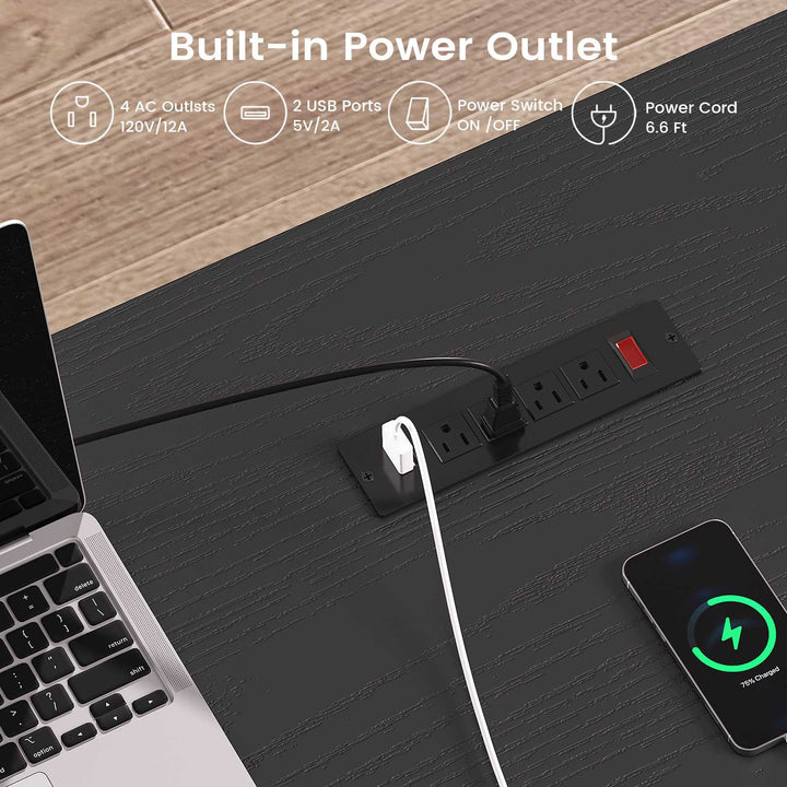 SEDETA 55 Inch Modern Office Desk with 3 Drawers Executive Desk with U-Shaped Legs Wood Computer Desk with Power Outlet Home Office Desks with Relief Texture