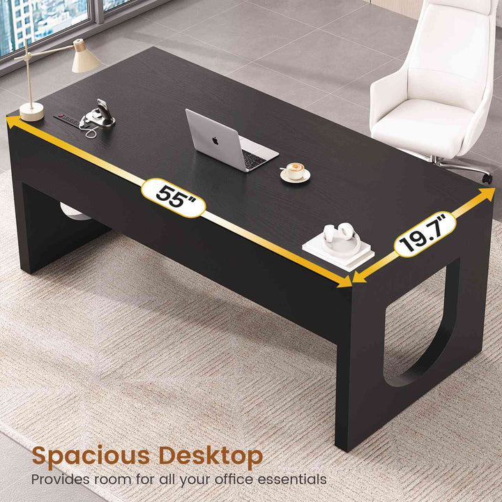 SEDETA 55 Inch Modern Office Desk with 3 Drawers Executive Desk with U-Shaped Legs Wood Computer Desk with Power Outlet Home Office Desks with Relief Texture