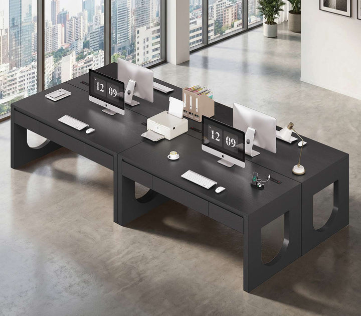 SEDETA 55 Inch Modern Office Desk with 3 Drawers Executive Desk with U-Shaped Legs Wood Computer Desk with Power Outlet Home Office Desks with Relief Texture