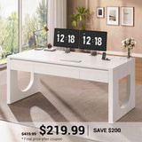 SEDETA 55 Inch Modern Office Desk with 3 Drawers Executive Desk with U-Shaped Legs Wood Computer Desk with Power Outlet Home Office Desks with Relief Texture