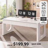 SEDETA® 55 Inch Modern Executive Desk with U-Shaped Legs Wood Computer Desk with Power Outlet Relief Texture Office Desk with 3 Drawers