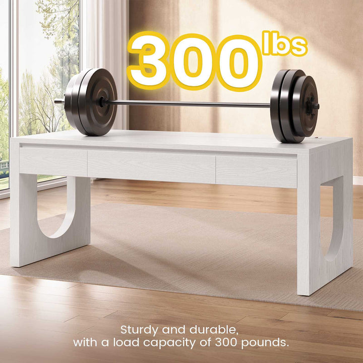 SEDETA 55 Inch Modern Office Desk with 3 Drawers Executive Desk with U-Shaped Legs Wood Computer Desk with Power Outlet Home Office Desks with Relief Texture