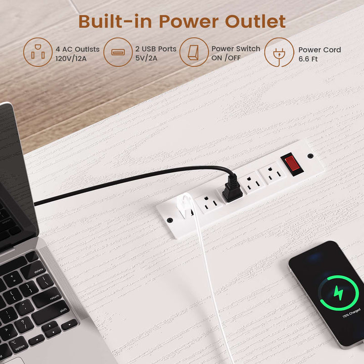 SEDETA 55 Inch Modern Office Desk with 3 Drawers Executive Desk with U-Shaped Legs Wood Computer Desk with Power Outlet Home Office Desks with Relief Texture