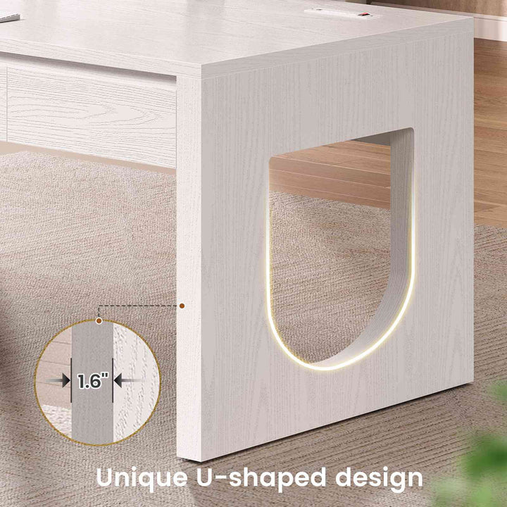 SEDETA 55 Inch Modern Office Desk with 3 Drawers Executive Desk with U-Shaped Legs Wood Computer Desk with Power Outlet Home Office Desks with Relief Texture