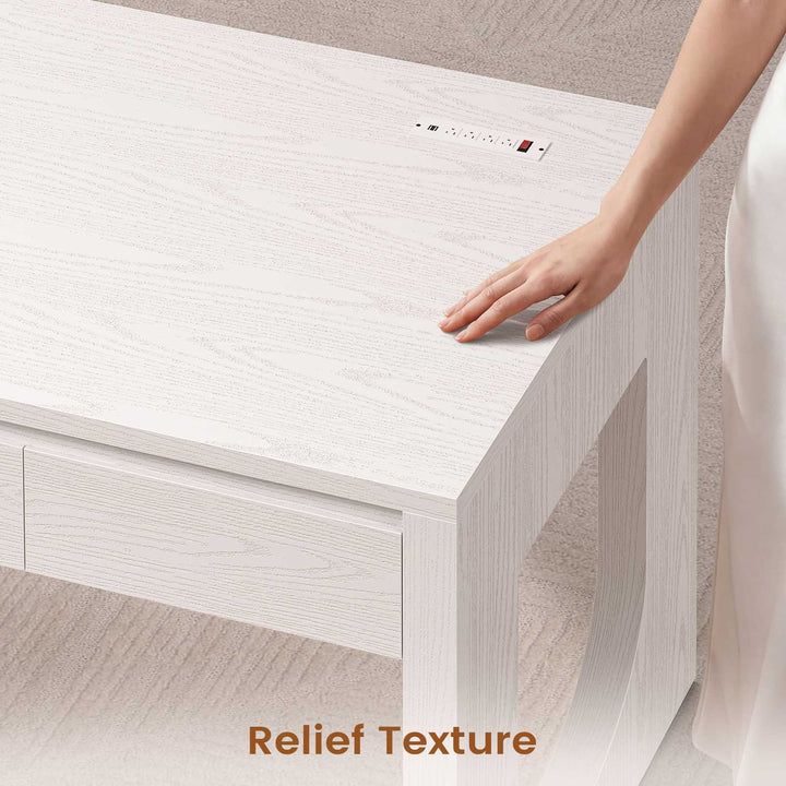 SEDETA 55 Inch Modern Office Desk with 3 Drawers Executive Desk with U-Shaped Legs Wood Computer Desk with Power Outlet Home Office Desks with Relief Texture